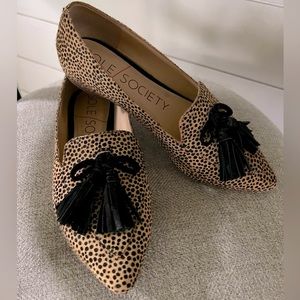 Sole Society Hadlee Cheetah Animal Print Flat Loafers Tassel Size 6.5 Leather